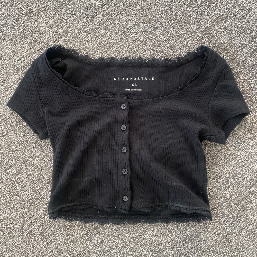 Aeropostale button up black lace crop top